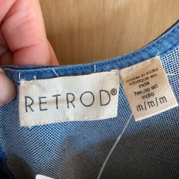 RETROD Dress sleeveless denim stretchy back zip kick pleat Bodycon fitted medium - Picture 9 of 16